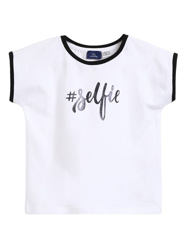 Girls White Short Sleeve Knitted T- Shirt image number 0